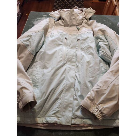 The North Face women's blue&whitePrimaloft and Hyvent Blue Heavy hooded coat s